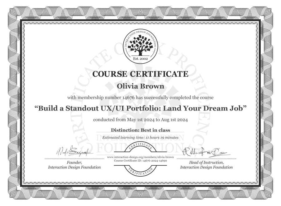 Course Certificate example