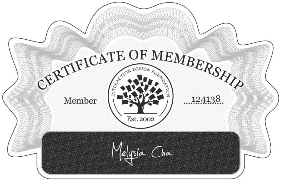 Melysia Cha Certificate of Membership IxDF